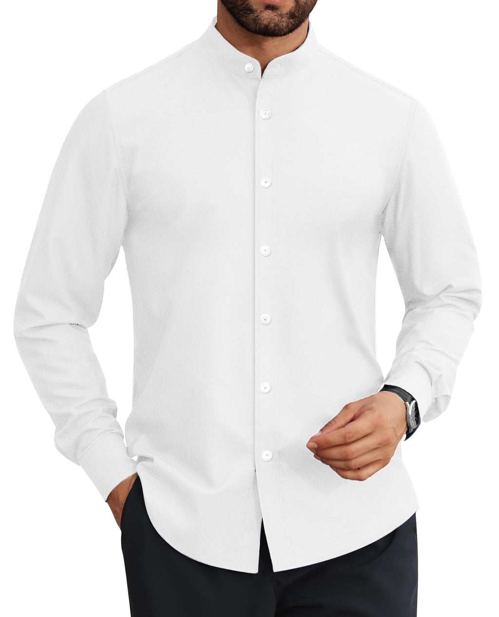 Lion Nardo Mens Dress Shirts Wrinkle Free Dress Shirts for Men Long Sleeve Button Down Shirts Banded Collar Shirts