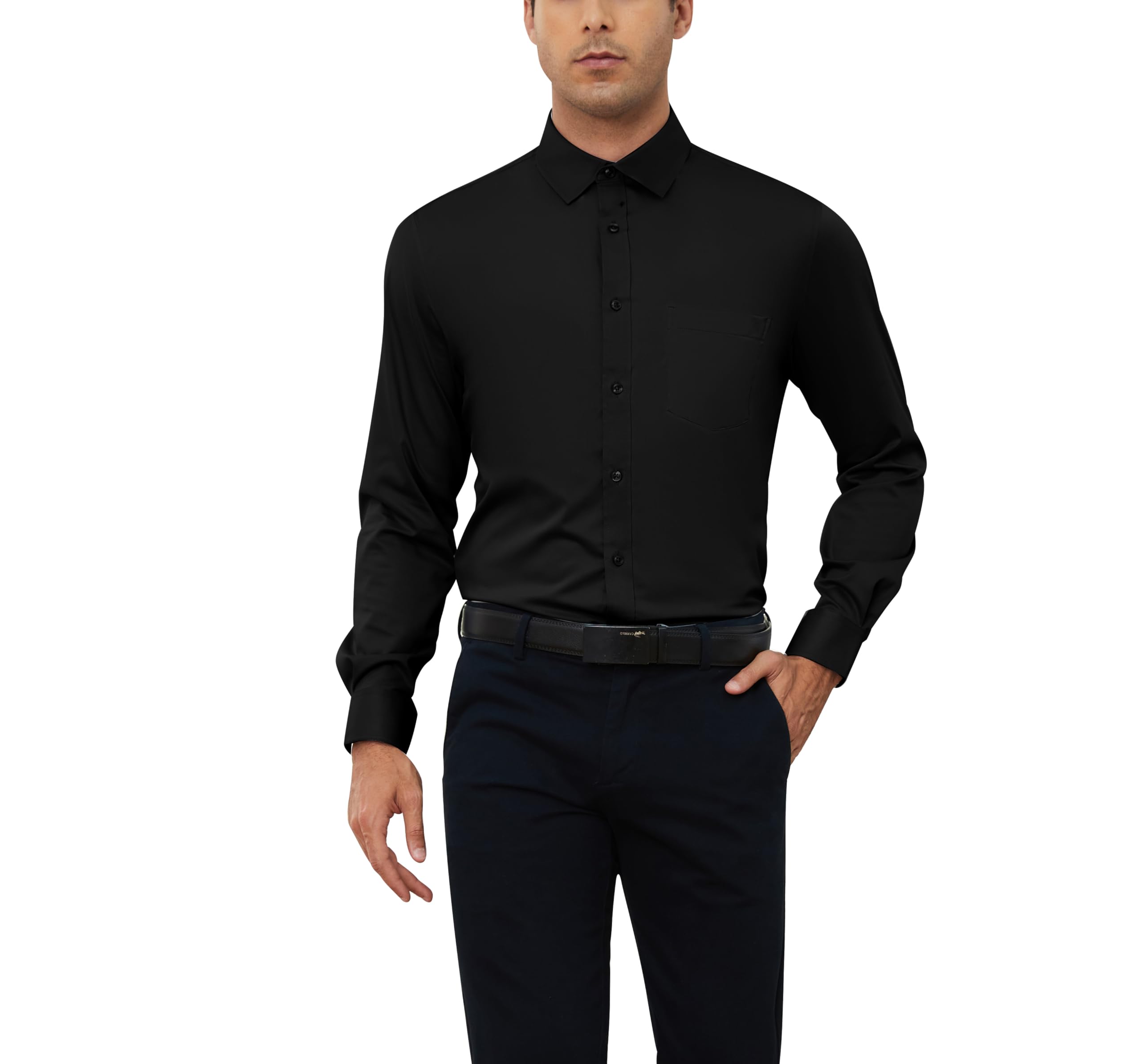 Syewan Mens Dress Shirts for Men Long Sleeve Stretch Wrinkle Free Formal Mens Button Down Shirt Business Casual Dress Shirts Black